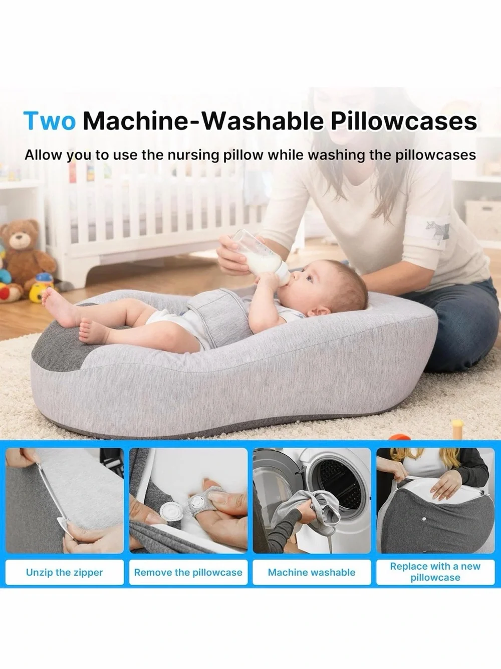 Baby👶🏻Nursing🤱🏻Pillow - Gray Infant👶🏻Lounger with Safety Strap